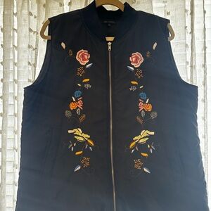 For Cynthia Black Vest with Floral Embroidery